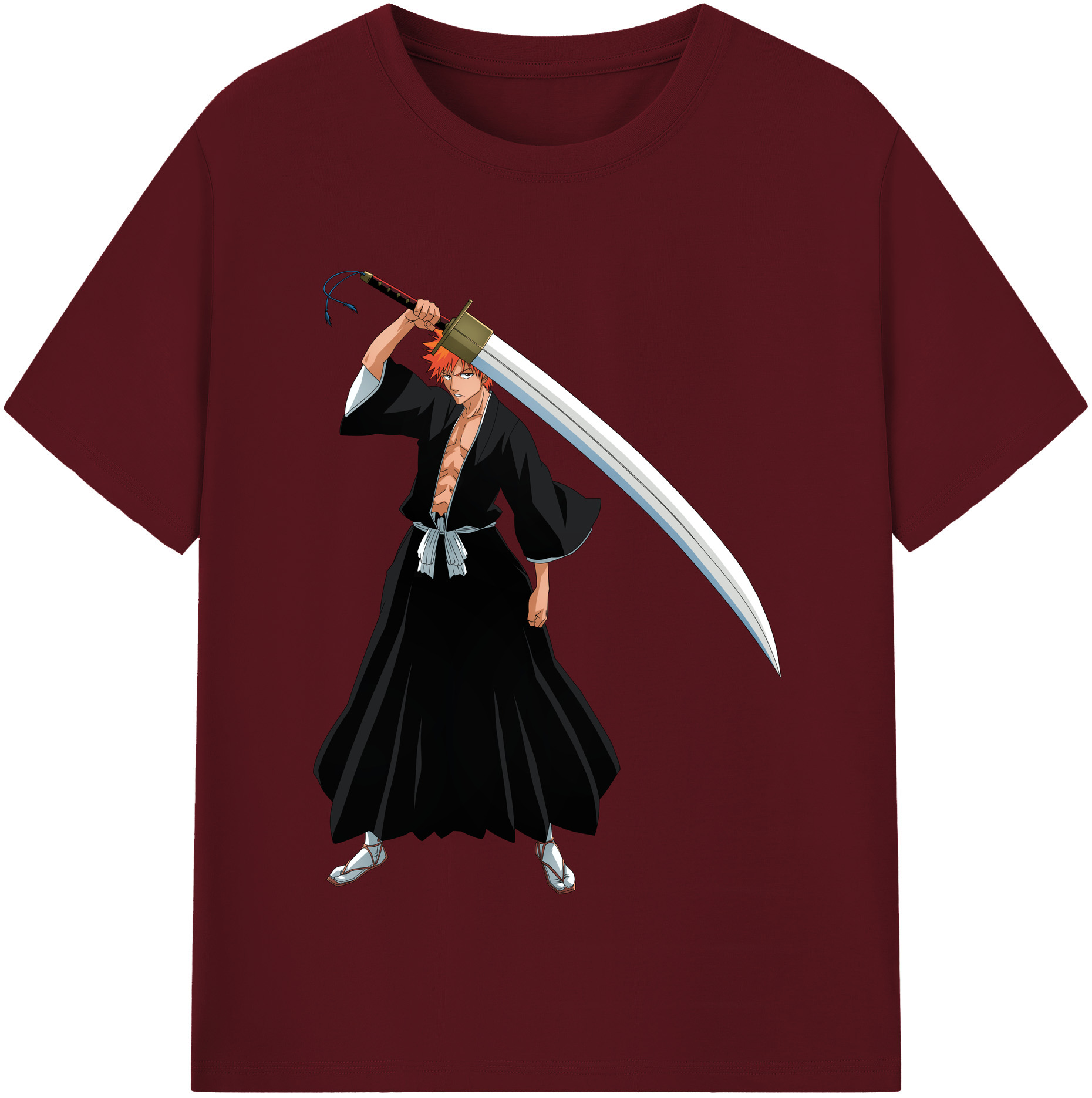 （画像用） ブリーチ 黒崎一護（くろさき いちご）BLEACH Kurosaki Ichigo 綿100％半袖Tシャツ（フロントプリント）